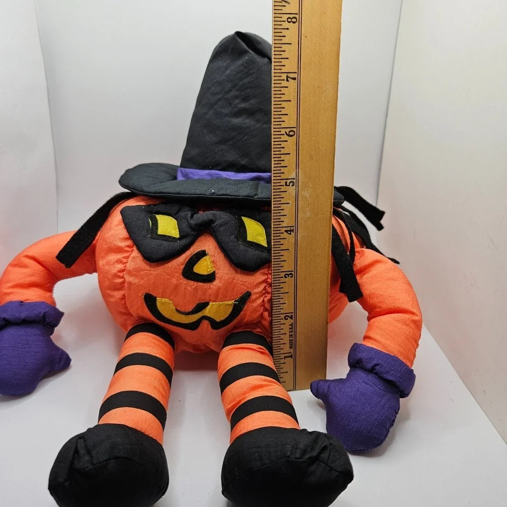 Vintage International Silver Co Halloween Pumpkin Witch Plush Doll Decor